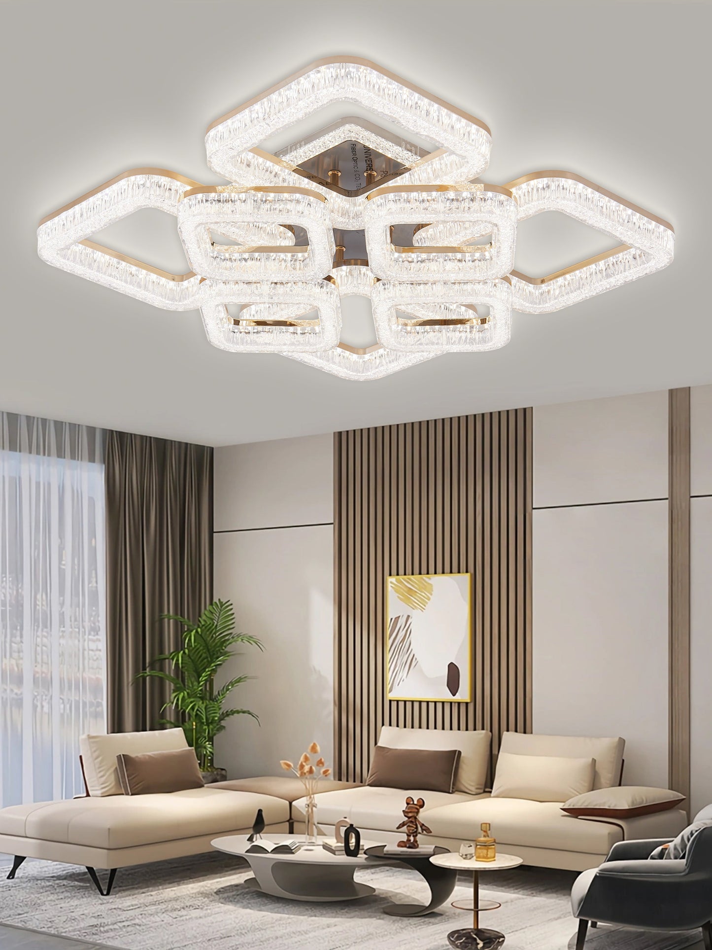 Lustra LED RFAN, Model K3535/4+4GD, Cu Telecomanda, 3 Tipuri De Lumina, Intensitate Reglabila, 200W, Auriu