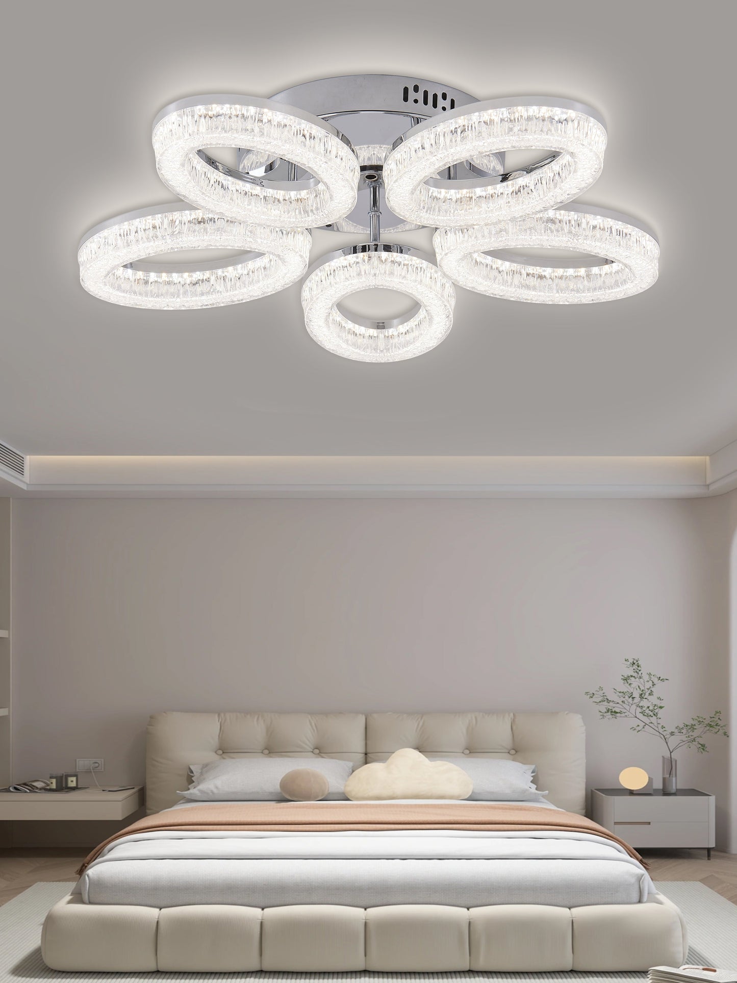 Lustra LED RFAN, Model K3538/5CH, Cu Telecomanda, 3 Tipuri De Lumina, Intensitate Reglabila, 120W, Argintiu