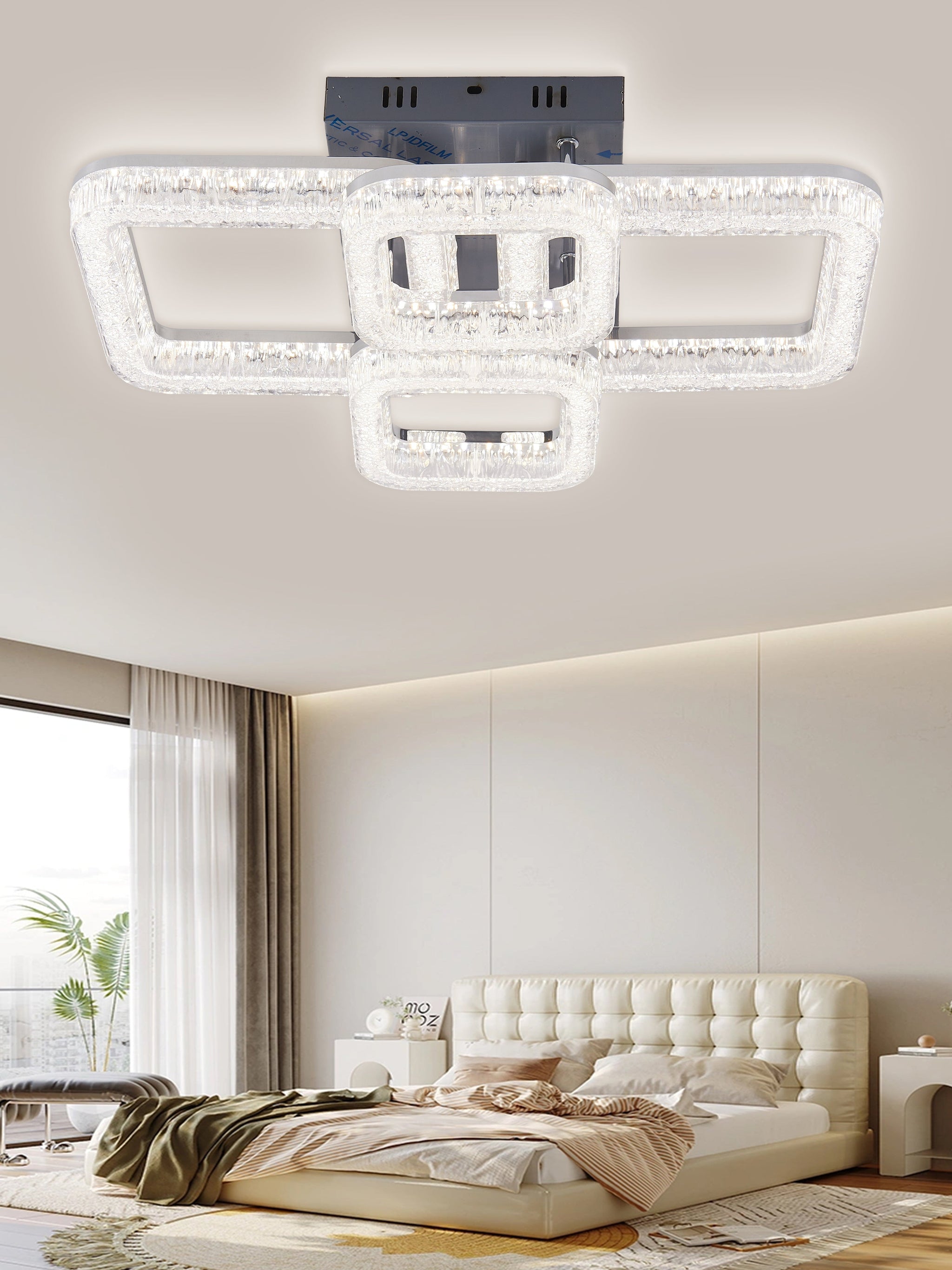 Lustra LED RFAN, Model K3535/2+2BCH, Cu Telecomanda, 3 Tipuri De Lumina, Intensitate Reglabila, 120W, Argintiu