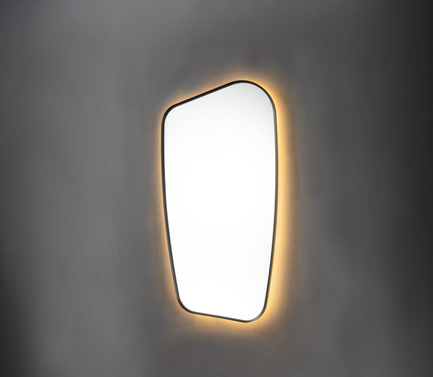 Oglinda LED pentru Dressing, Hol, Baie, Asimetrica Premium 70×110 cm, cu Rama Neagra, Touch, 3 Tipuri Lumina – Calda, Rece, Naturala