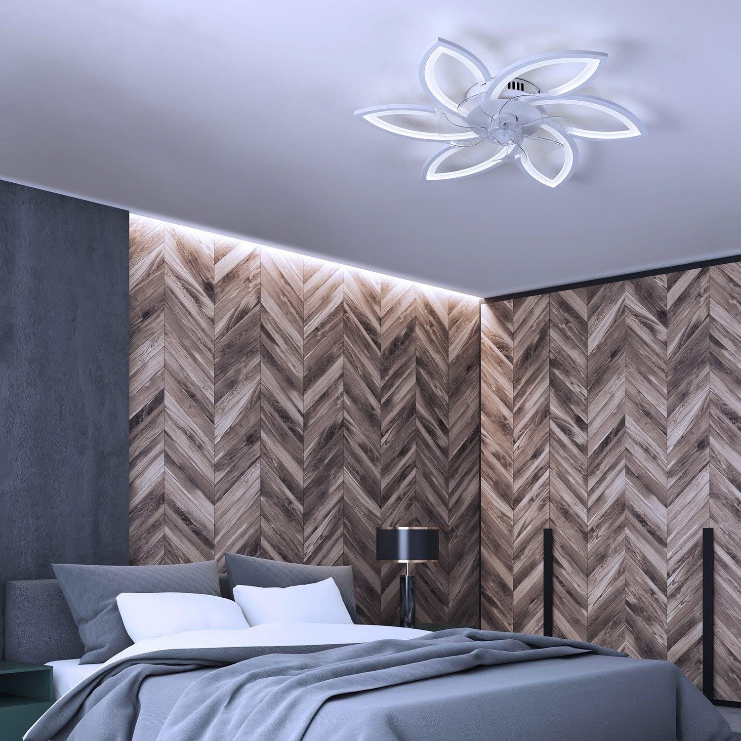 Lustra LED RFAN, Model R9164/6, cu Ventilator si Telecomanda, 3 Tipuri De Lumina, Intensitate Reglabila, 81W, Alb