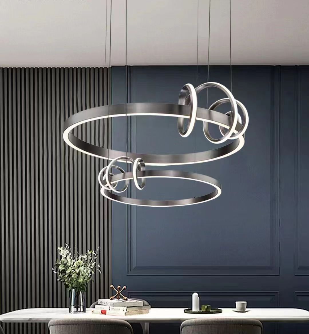 Lustra LED Tip Pendul RFAN, Model R9147/600+400, Cu Telecomanda, 3 Tipuri De Lumina, Inaltime Reglabila, 128W, Gri