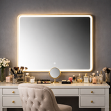 Oglinda LED Patrata Premium 80×80 cm, Rama Auriu, 3 Tipuri de Lumina – Calda, Rece, Neutra