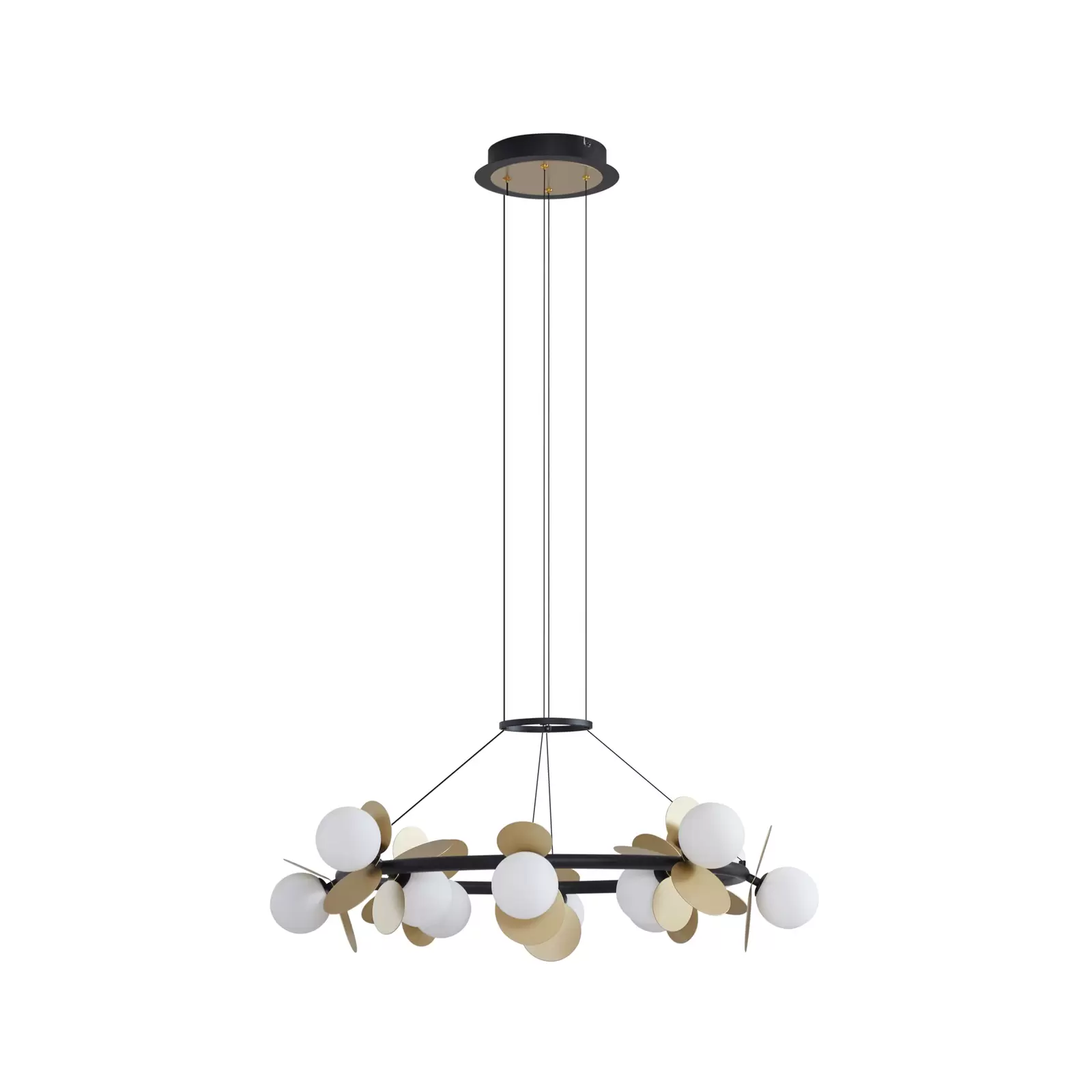 Pendul RFAN, Model 602-12, Cu 12 Abajururi, 12 x G9, Inaltime Reglabila, Auriu/Negru