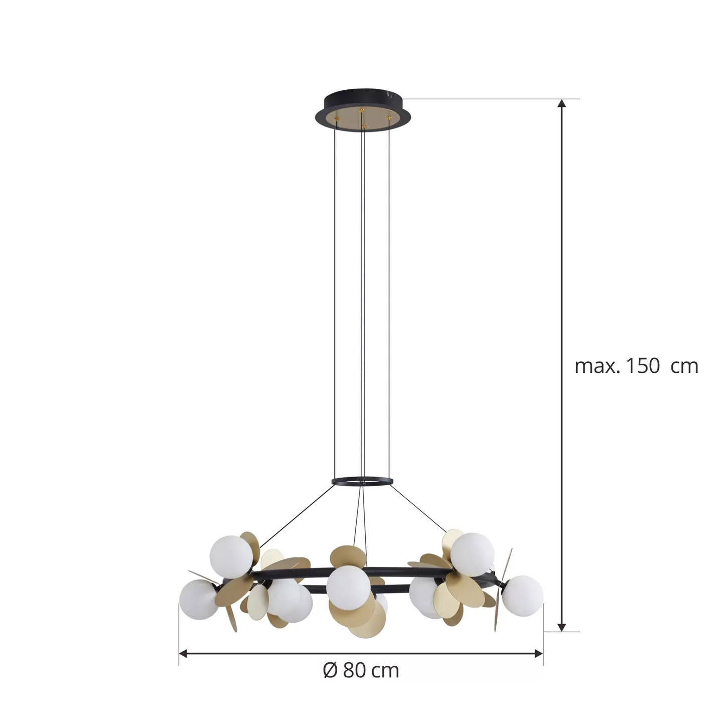 Pendul RFAN, Model 602-12, Cu 12 Abajururi, 12 x G9, Inaltime Reglabila, Auriu/Negru