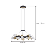 Pendul RFAN, Model 602-12, Cu 12 Abajururi, 12 x G9, Inaltime Reglabila, Auriu/Negru
