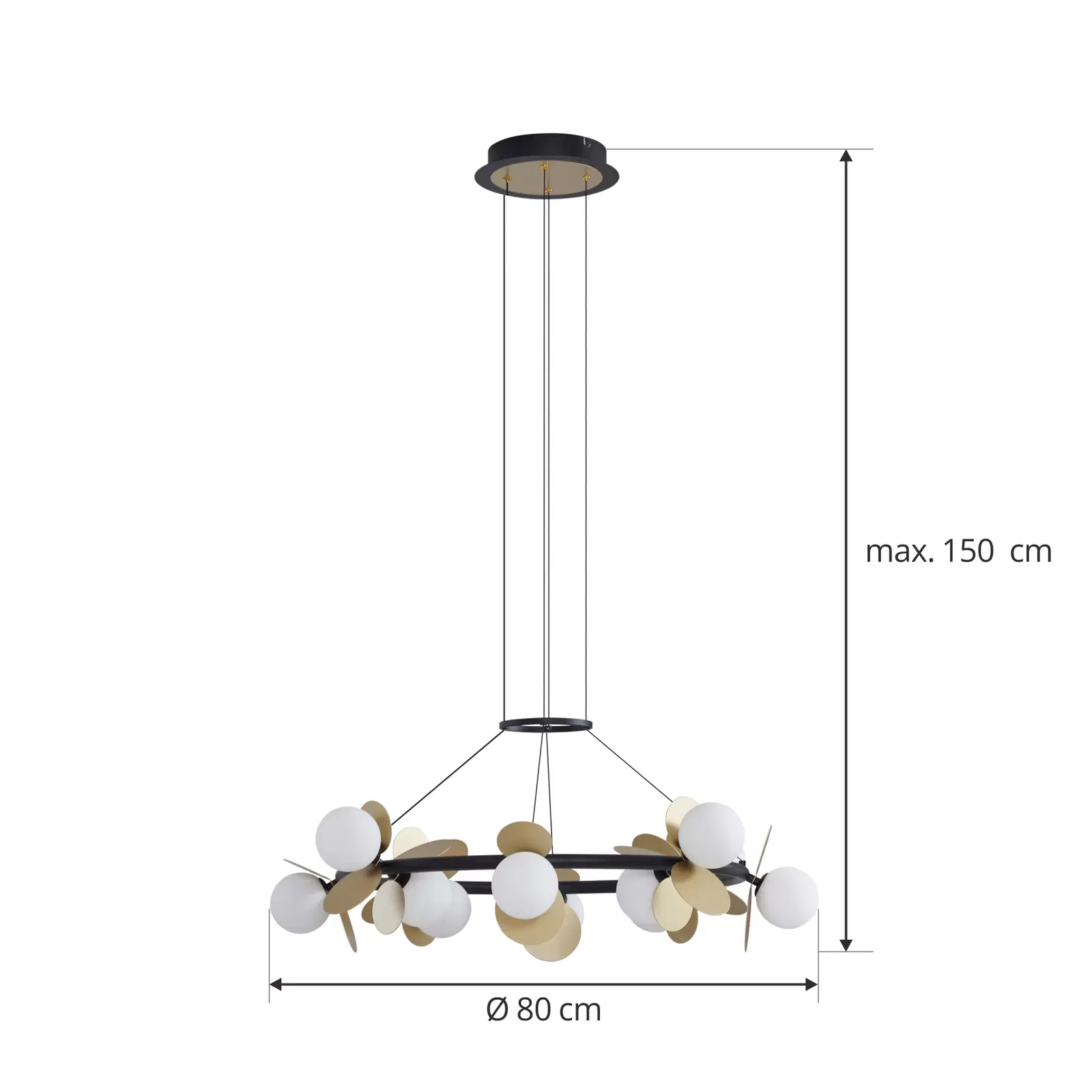 Pendul RFAN, Model 602-12, Cu 12 Abajururi, 12 x G9, Inaltime Reglabila, Auriu/Negru