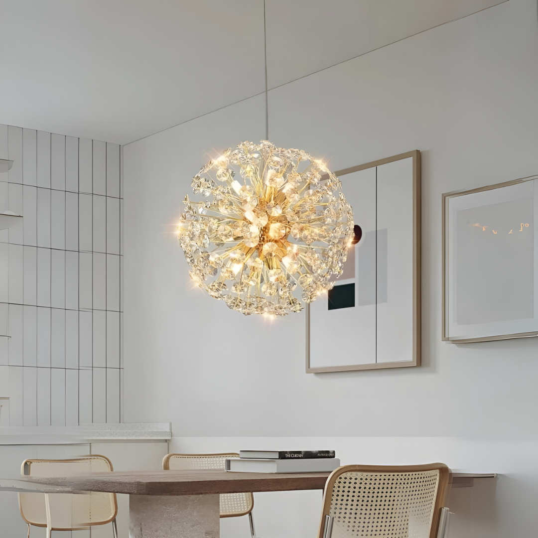 Lustra LED Tip Pendul RFAN, Model 3350/500, Textura Cristal, Metal, 9 X G9, Auriu