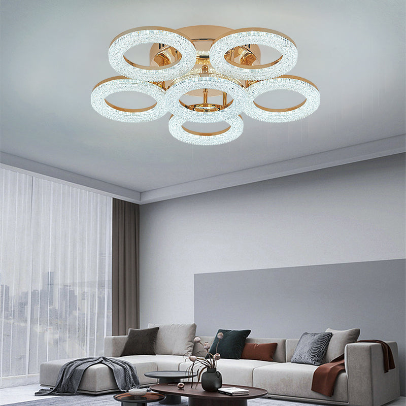 Lustra LED RFAN, Model J300/5+1, Cu Telecomanda, 3 Tipuri De Lumina, Intensitate Reglabila, 120W, Auriu