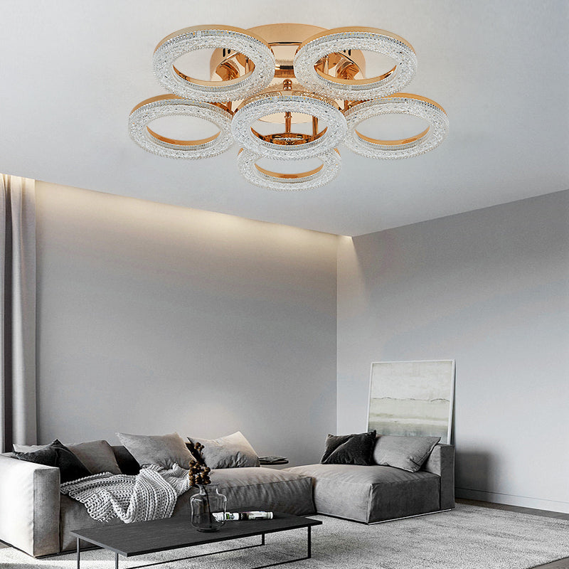 Lustra LED RFAN, Model J300/5+1, Cu Telecomanda, 3 Tipuri De Lumina, Intensitate Reglabila, 120W, Auriu