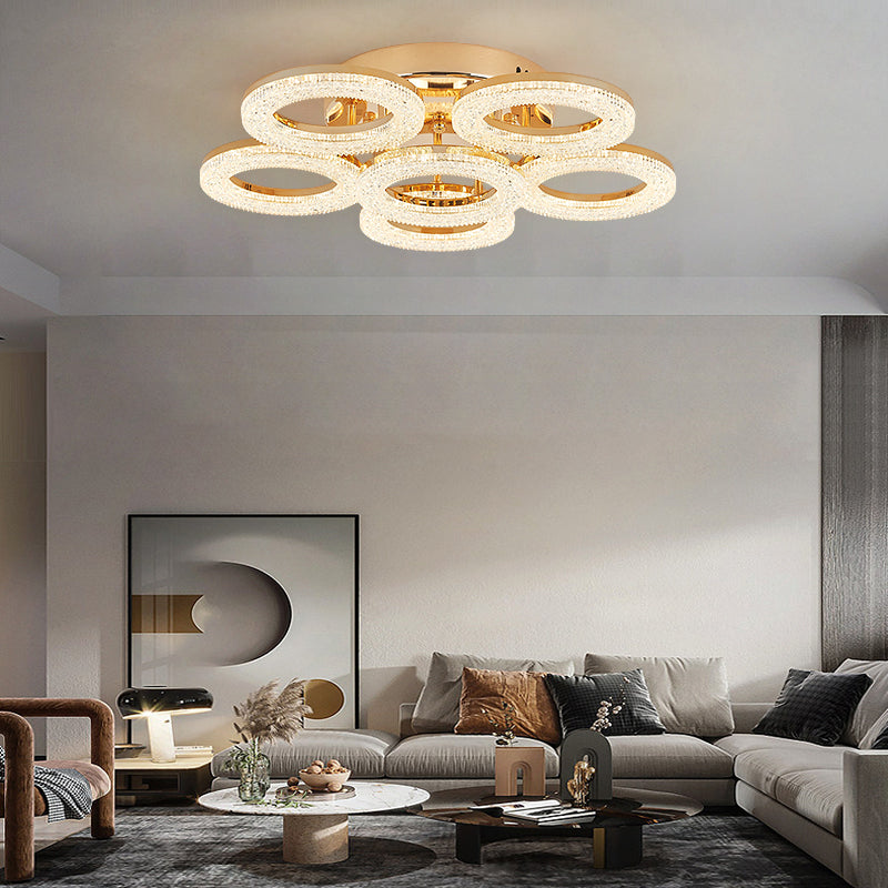 Lustra LED RFAN, Model J300/5+1, Cu Telecomanda, 3 Tipuri De Lumina, Intensitate Reglabila, 120W, Auriu