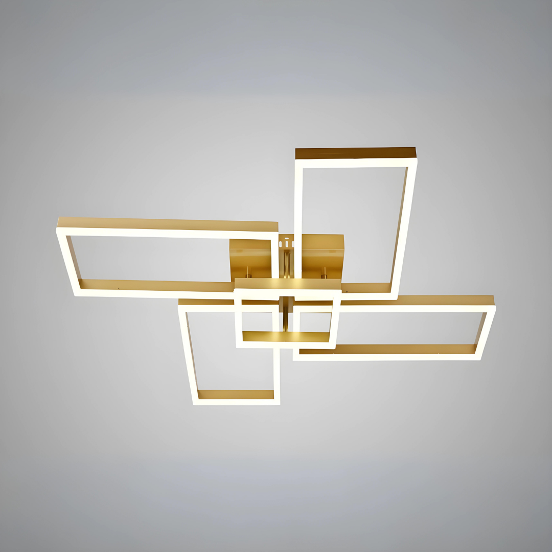 Lustra LED RFAN, Model R9092/4+1GD, Cu Telecomanda, 3 Tipuri De Lumina, Intensitate Reglabila, 136W, Auriu
