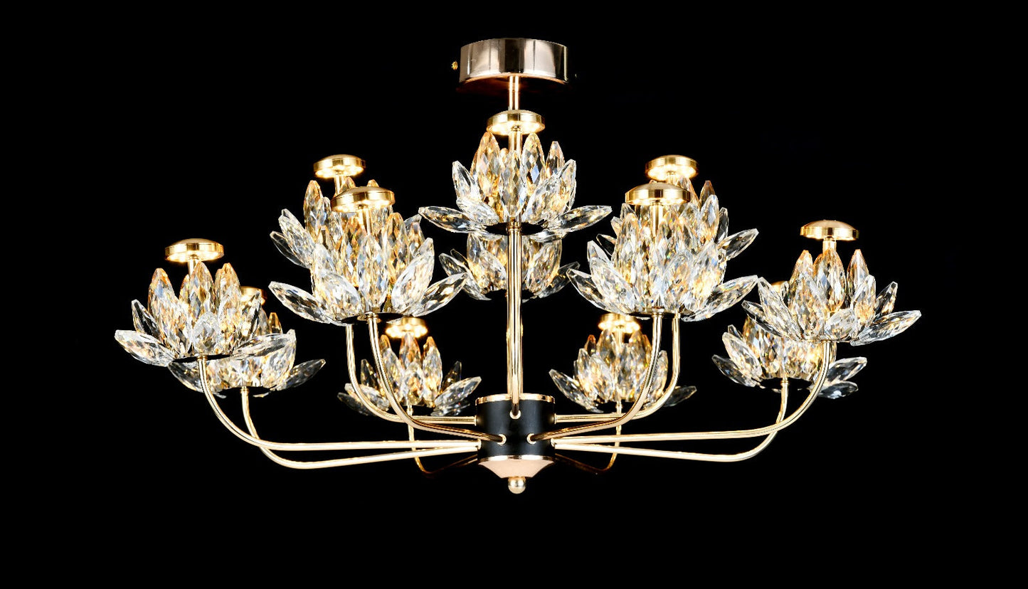 Candelabru LED RFAN, Model 3532-8+4, Textura Cristal, Metal, 48W, Auriu