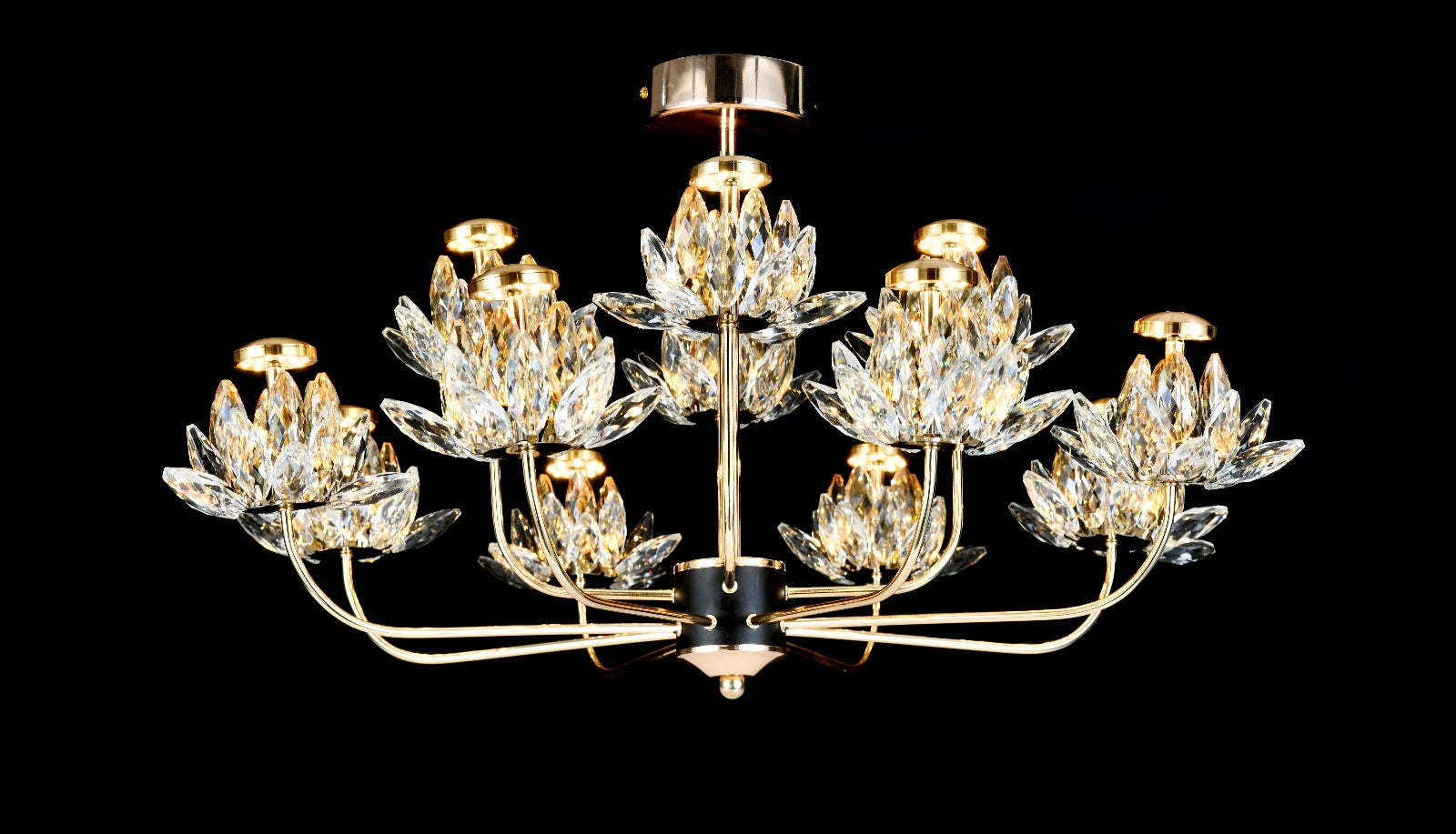 Candelabru LED RFAN, Model 3532-8+4, Textura Cristal, Metal, 48W, Auriu