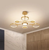 Lustra LED RFAN, Model R9149/3+3+1, Cu Telecomanda, 3 Tipuri De Lumina, Intensitate Reglabila, 92W, Auriu
