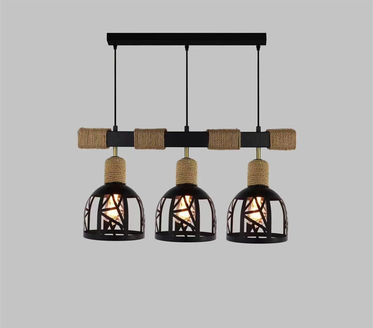 Pendul Rustic RFAN, Model 5573-3, 3 x E27, Inaltime Reglabila, Negru