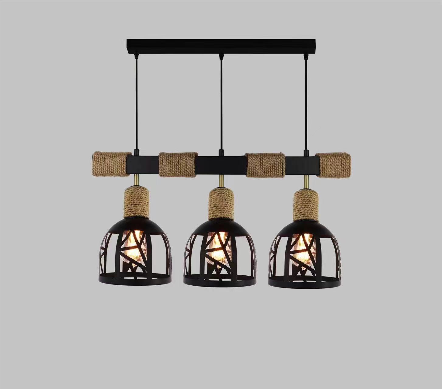 Pendul Rustic RFAN, Model 5573-3, 3 x E27, Inaltime Reglabila, Negru