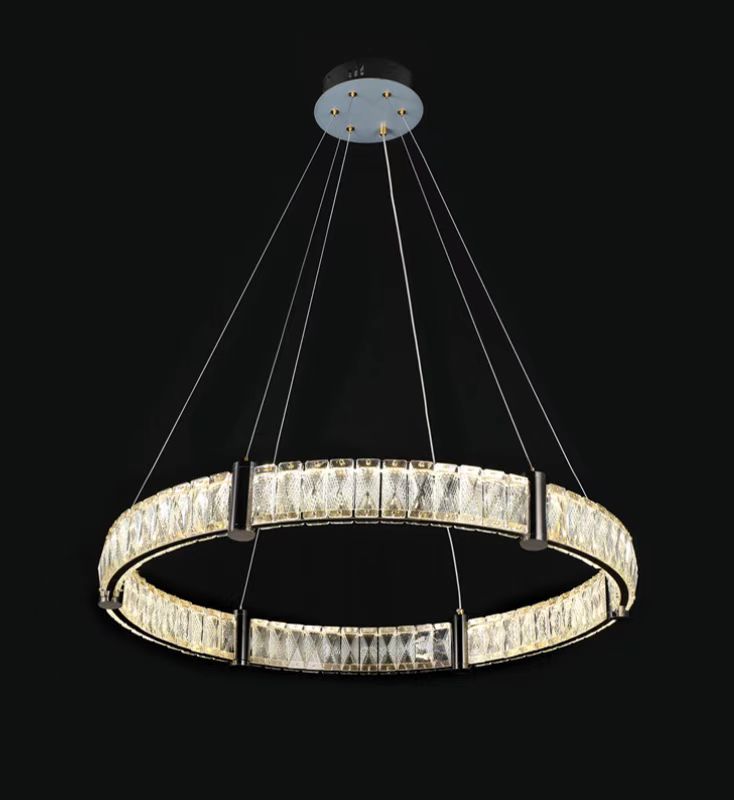 Lustra LED Tip Pendul RFAN, Model R9047-600, Cu Telecomanda, 3 Tipuri De Lumina, Inaltime Reglabila, 128W, Auriu