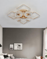 Lustra LED RFAN, Model J230/4+4, Cu Telecomanda, 3 Tipuri De Lumina, Intensitate Reglabila, 192W, Auriu