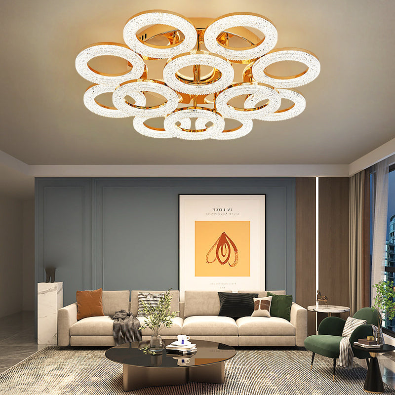 Lustra LED RFAN, Model J300/8+4, Cu Telecomanda, 3 Tipuri De Lumina, Intensitate Reglabila, 240W, Auriu