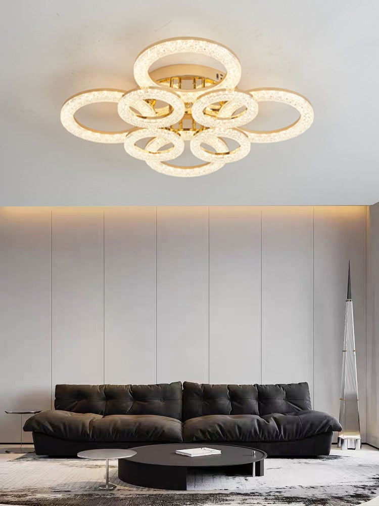 Lustra LED RFAN, Model J300/4+4, Cu Telecomanda, 3 Tipuri De Lumina, Intensitate Reglabila, 200W, Auriu