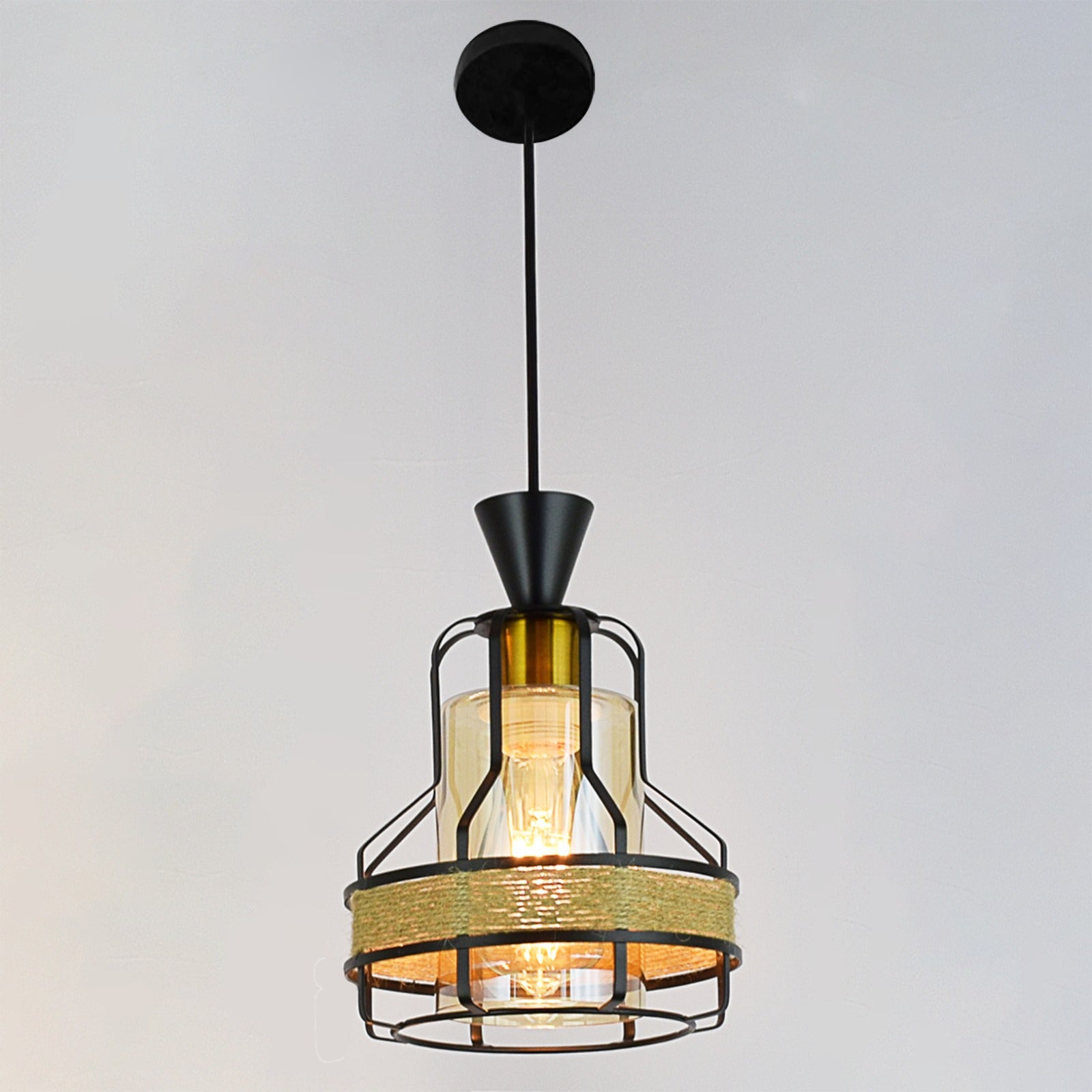 Pendul RFAN, Model 4408-1, cu Abajur, 1 x E27, Inaltime Reglabila, Negru
