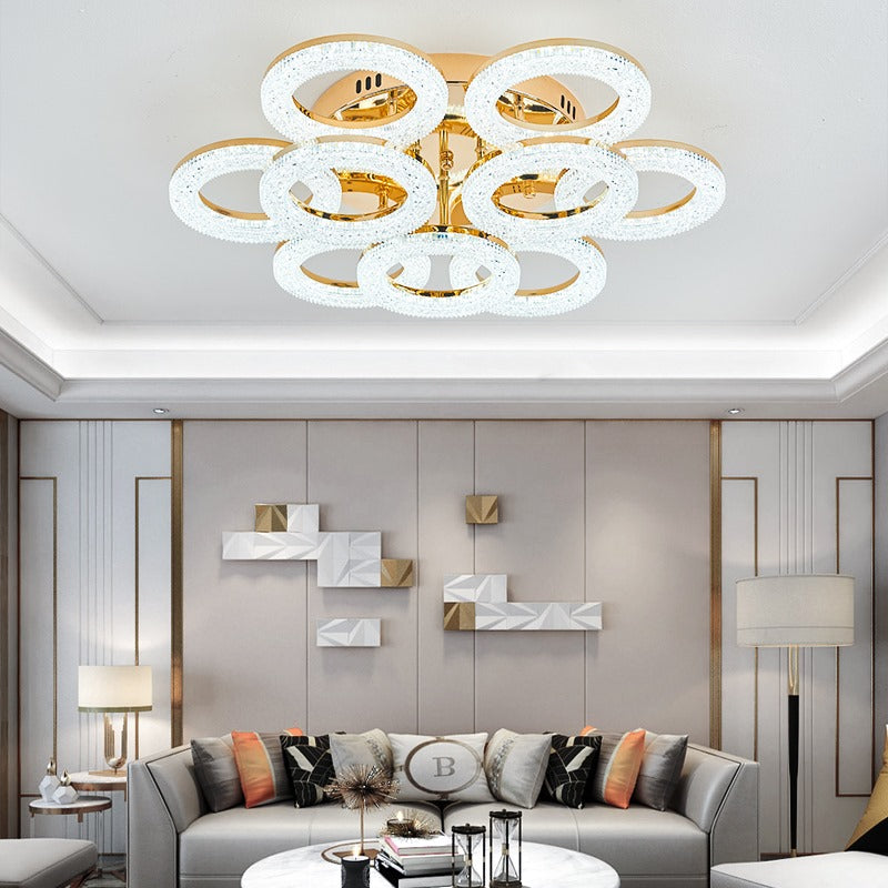 Lustra LED RFAN, Model J300/6+3, Cu Telecomanda, 3 Tipuri De Lumina, Intensitate Reglabila, 180W, Auriu