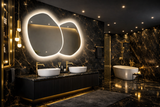 Oglinda LED Dubla, Asimetrica Premium 140×80 cm, Touch, 3 Tipuri Lumina – Calda, Rece, Naturala
