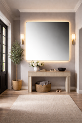 Oglinda LED Patrata Premium 80×80 cm, Rama Auriu, 3 Tipuri de Lumina – Calda, Rece, Neutra