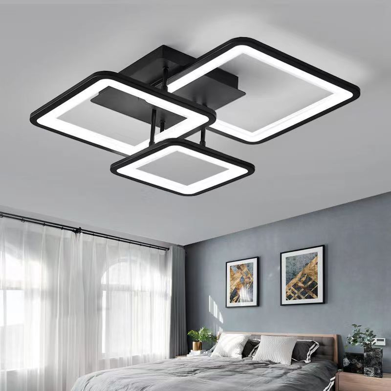 Lustra LED RFAN, Model K002-3, cu Telecomanda, 3 Tipuri de Lumina, Intensitate Reglabila, 112W, Negru