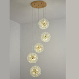 Lustra LED Tip Pendul RFAN, Model 21-5, Textura Cristal, Metal, 30 X G9, Auriu
