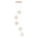 Lustra LED Tip Pendul RFAN, Model 21-5, Textura Cristal, Metal, 30 X G9, Auriu