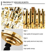 Candelabru RFAN, Model S89001/400, Textura Cristal, Metal, 5 X E27, Auriu