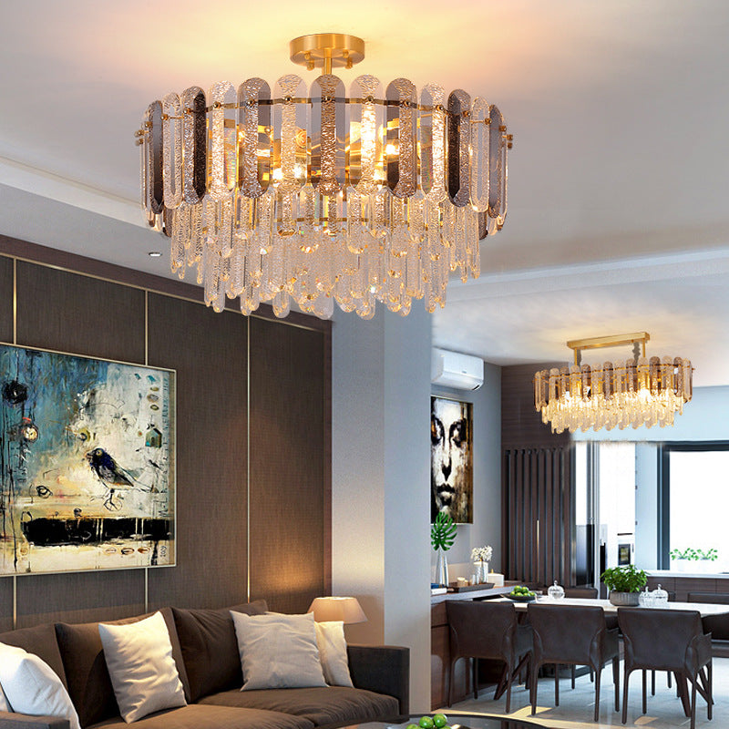 Candelabru RFAN, Model H98059/600, Textura Cristal, Metal, 10 X E27, Auriu