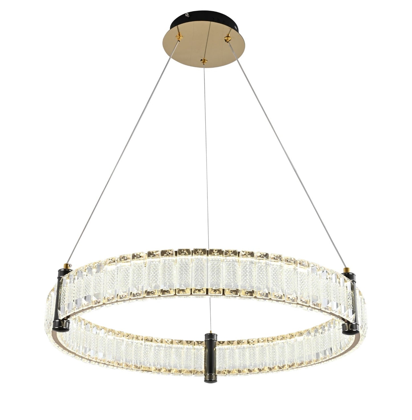 Lustra LED Tip Pendul RFAN, Model R9047-600, Cu Telecomanda, 3 Tipuri De Lumina, Inaltime Reglabila, 128W, Auriu