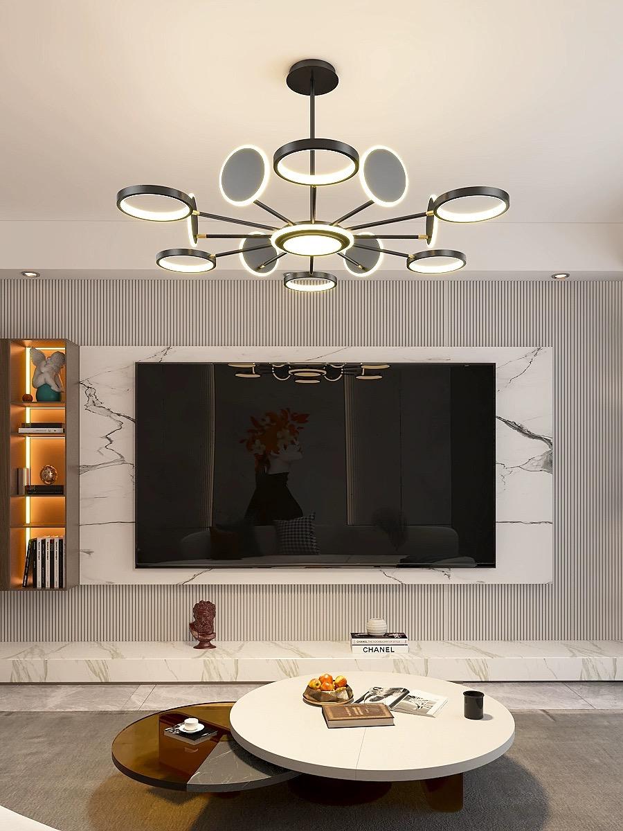Lustra LED RFAN, Model R9149/12+1, Cu Telecomanda, 3 Tipuri De Lumina, Intensitate Reglabila, 143W, Negru