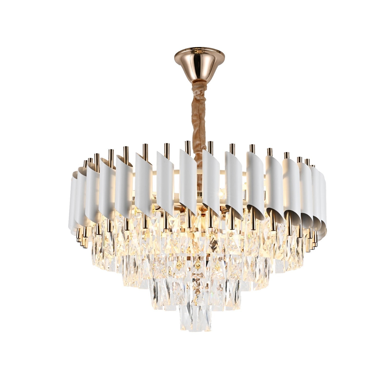 Candelabru RFAN, Model S89001/500, Textura Cristal, Metal, 8 x E27, Alb/Auriu