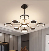 Lustra LED RFAN, Model R9149/8+1, Cu Telecomanda, 3 Tipuri De Lumina, Intensitate Reglabila, 113W, Negru
