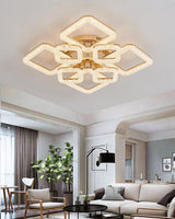 Lustra LED RFAN, Model J230/4+4, Cu Telecomanda, 3 Tipuri De Lumina, Intensitate Reglabila, 192W, Auriu