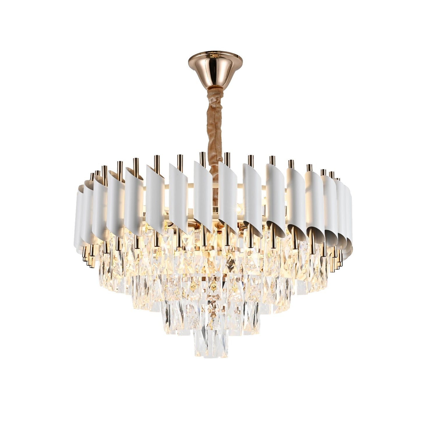 Candelabru RFAN, Model S89001/400, Textura Cristal, Metal, 4 x E27, Alb/Auriu