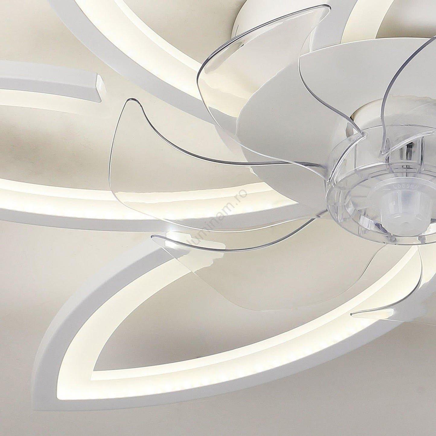 Lustra LED RFAN, Model R9164/6, cu Ventilator si Telecomanda, 3 Tipuri De Lumina, Intensitate Reglabila, 81W, Alb