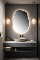 Oglinda LED Asimetrica Premium 60×90 cm, Touch, 3 Tipuri Lumina – Calda, Rece, Naturala