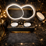 Oglinda LED Dubla, Asimetrica Premium 140×80 cm, Touch, 3 Tipuri Lumina – Calda, Rece, Naturala