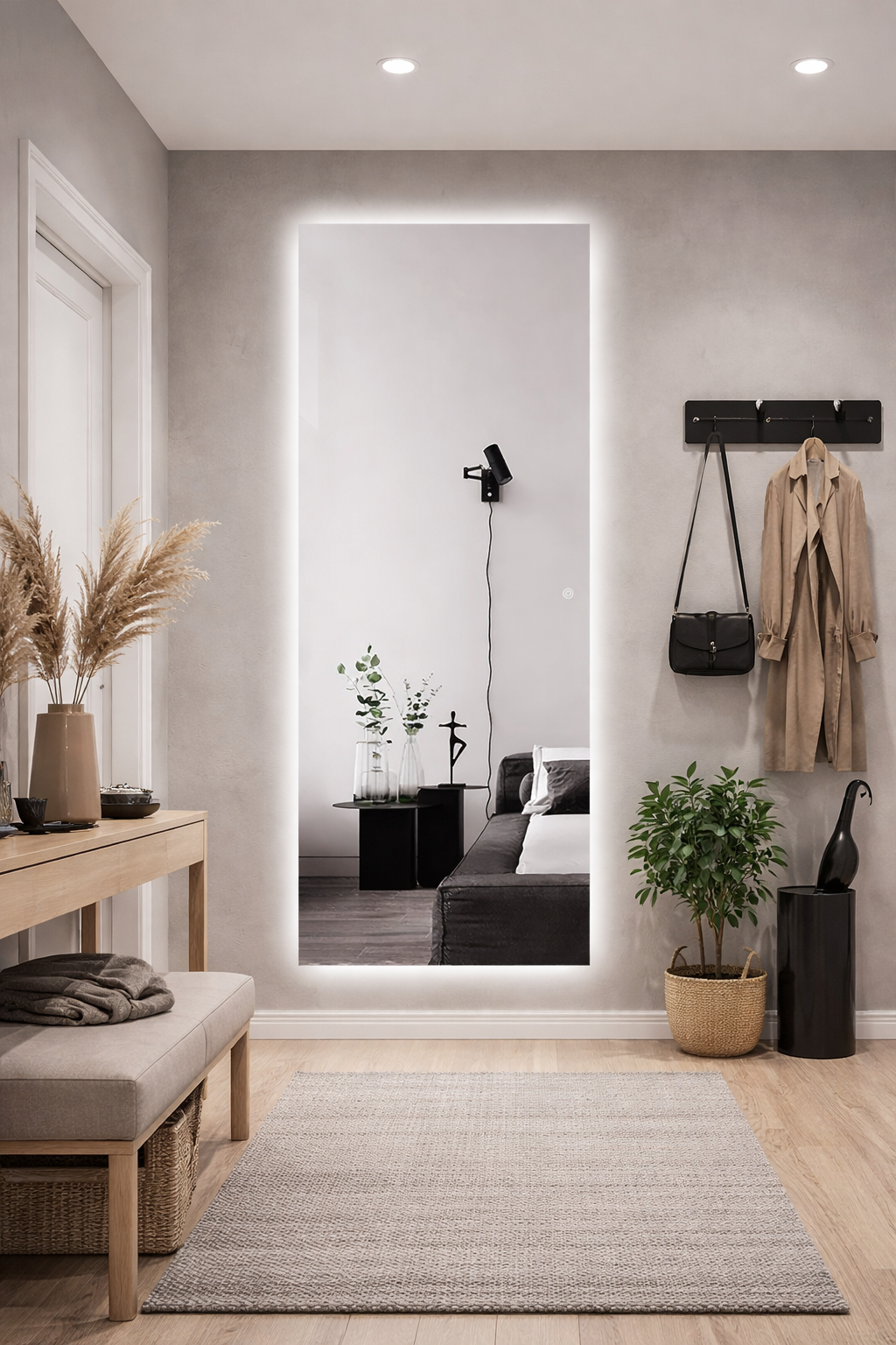 Oglinda LED Hol Premium 70×180 cm, Touch, 3 Tipuri Lumina – Calda, Rece, Naturala