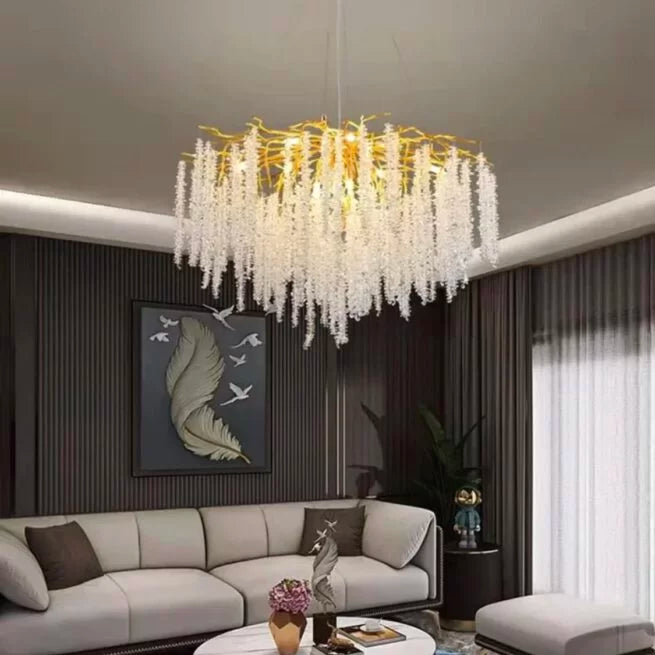 Candelabru RFAN, Model R9100/800, Textura Cristal, Metal, 8 X E14, Auriu