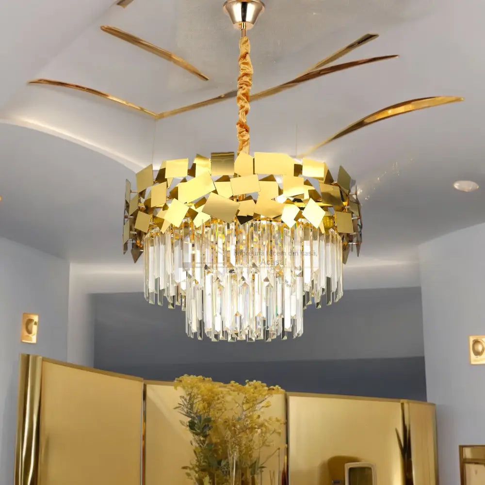 Candelabru RFAN, Model H5580/600, Textura Cristal, Metal, 10 X E14, Auriu