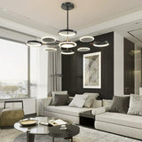 Lustra LED RFAN, Model R9149/8+1, Cu Telecomanda, 3 Tipuri De Lumina, Intensitate Reglabila, 113W, Negru