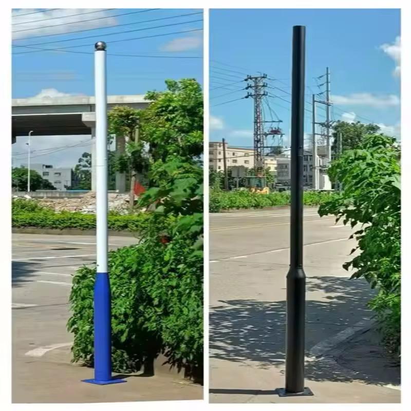 Stalp Metalic Pentru Lampi Solare cu Flansa, 4M, Alb/Albastru