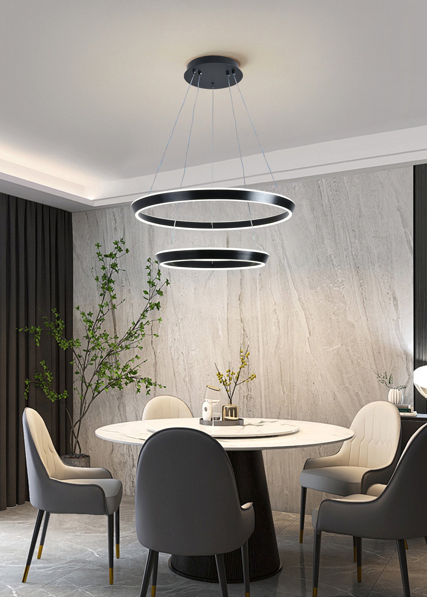 Lustra LED Tip Pendul RFAN, Model F23009/2, Cu Telecomanda, 3 Tipuri De Lumina, Inaltime Reglabila, 146W, Negru