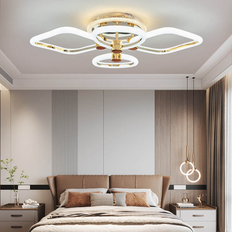 Lustra LED RFAN, Model 1011-2+2RGB, Cu Telecomanda, 3 Tipuri De Lumina Plus Lumina RGB, Intensitate Reglabila, Auriu